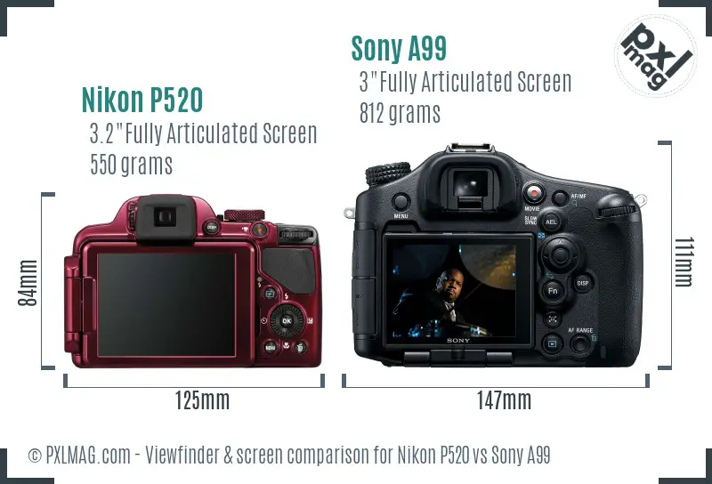 Nikon P520 vs Sony A99 Screen and Viewfinder comparison Nikon P520 vs Sony A99 Screen and Viewfinder comparison