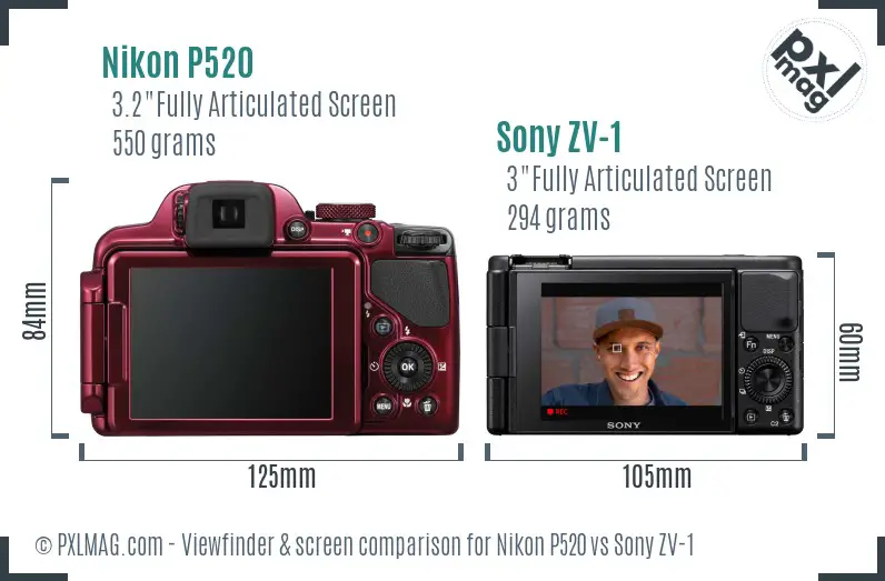 Nikon P520 vs Sony ZV-1 Screen and Viewfinder comparison