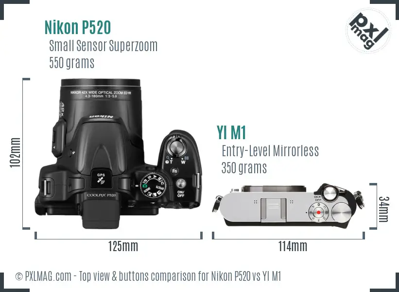 Nikon P520 vs YI M1 top view buttons comparison Nikon P520 vs YI M1 top view buttons comparison