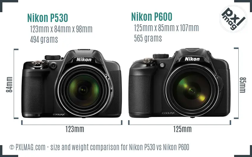 Nikon P530 vs Nikon P600 size comparison