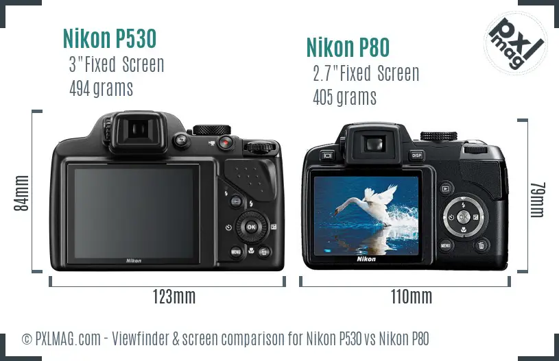 Nikon P530 vs Nikon P80 Screen and Viewfinder comparison