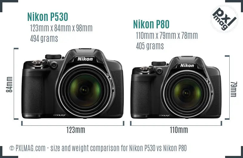 Nikon P530 vs Nikon P80 size comparison