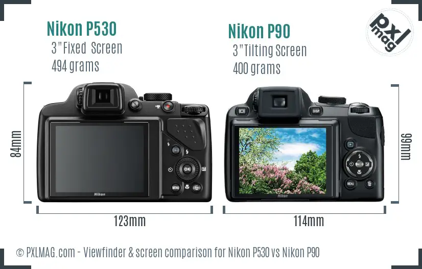 Nikon P530 vs Nikon P90 Screen and Viewfinder comparison
