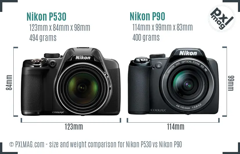 Nikon P530 vs Nikon P90 size comparison