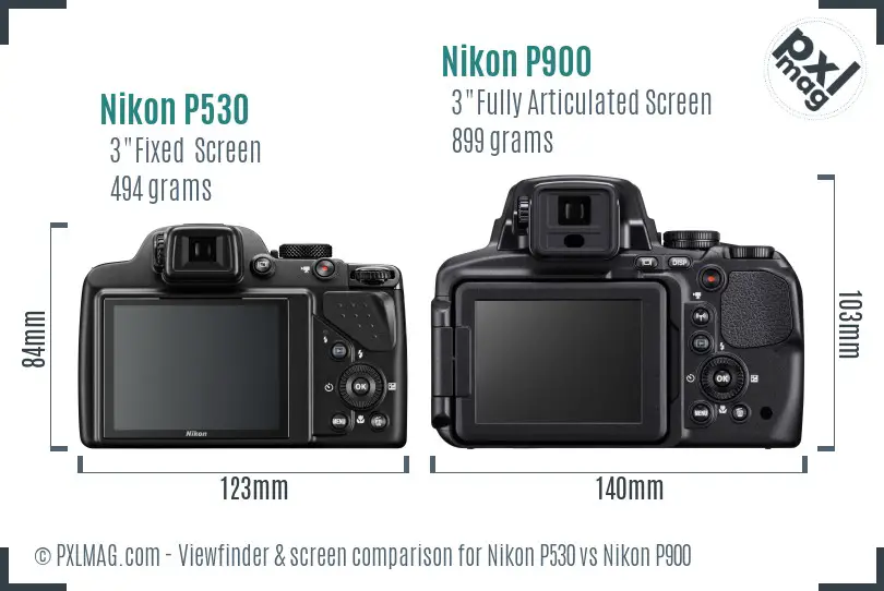 Nikon P530 vs Nikon P900 Screen and Viewfinder comparison