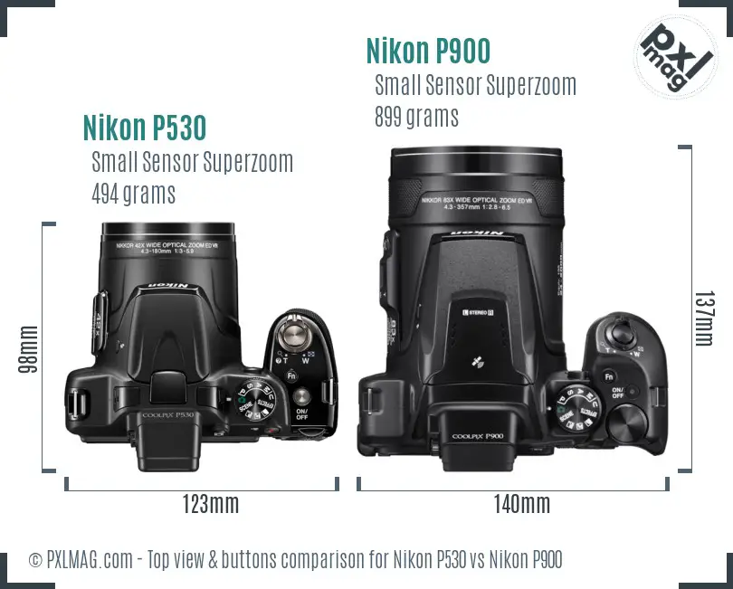 Nikon P530 vs Nikon P900 top view buttons comparison