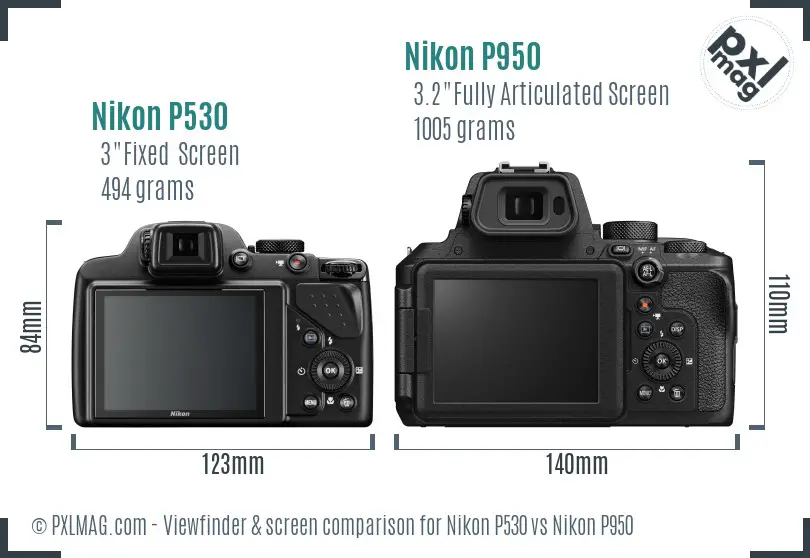 Nikon P530 vs Nikon P950 Screen and Viewfinder comparison