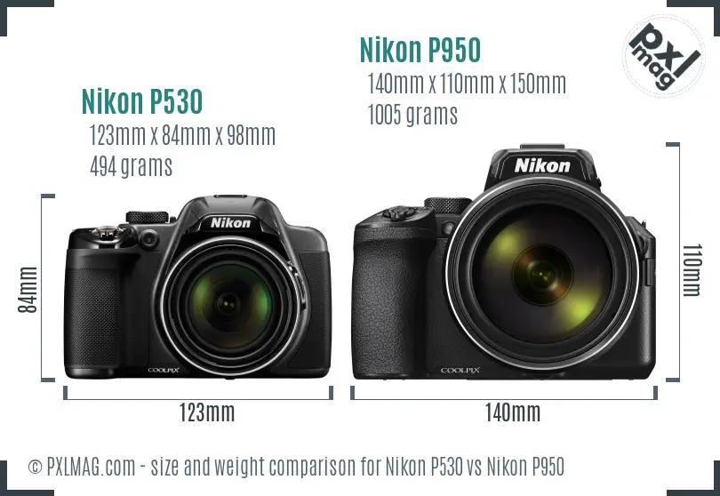 Nikon P530 vs Nikon P950 size comparison