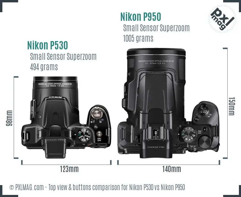 Nikon P530 vs Nikon P950 top view buttons comparison