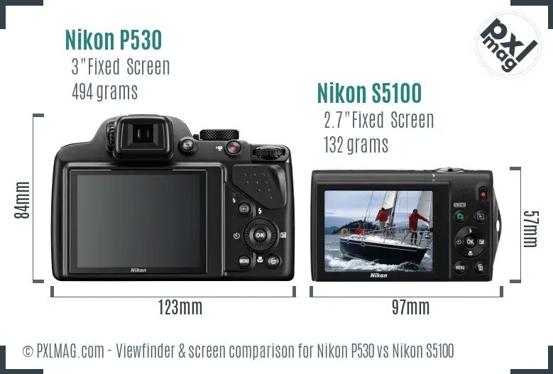 Nikon P530 vs Nikon S5100 Screen and Viewfinder comparison