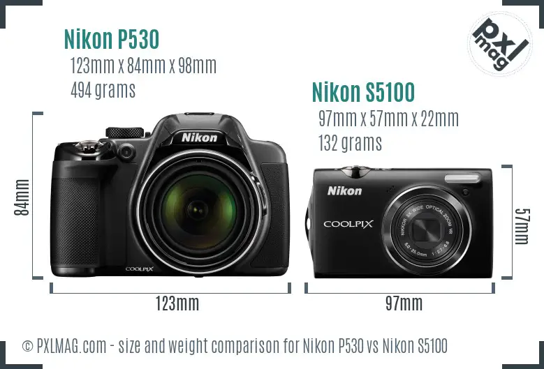 Nikon P530 vs Nikon S5100 size comparison