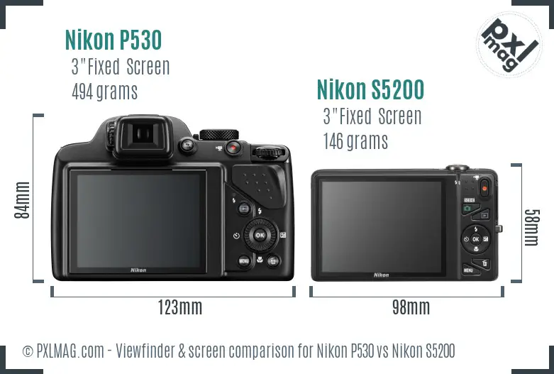 Nikon P530 vs Nikon S5200 Screen and Viewfinder comparison