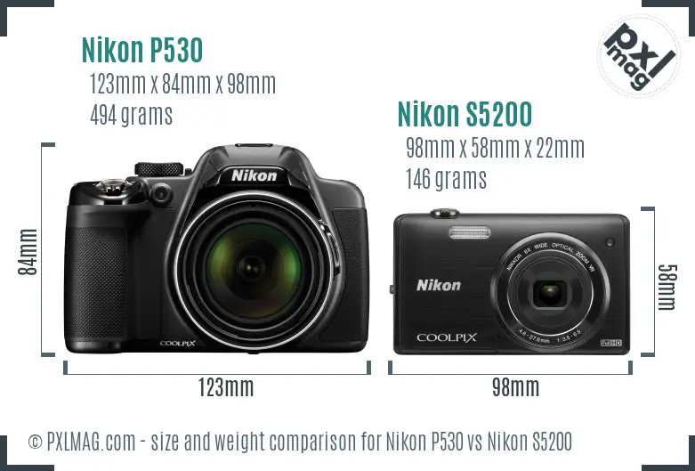Nikon P530 vs Nikon S5200 size comparison