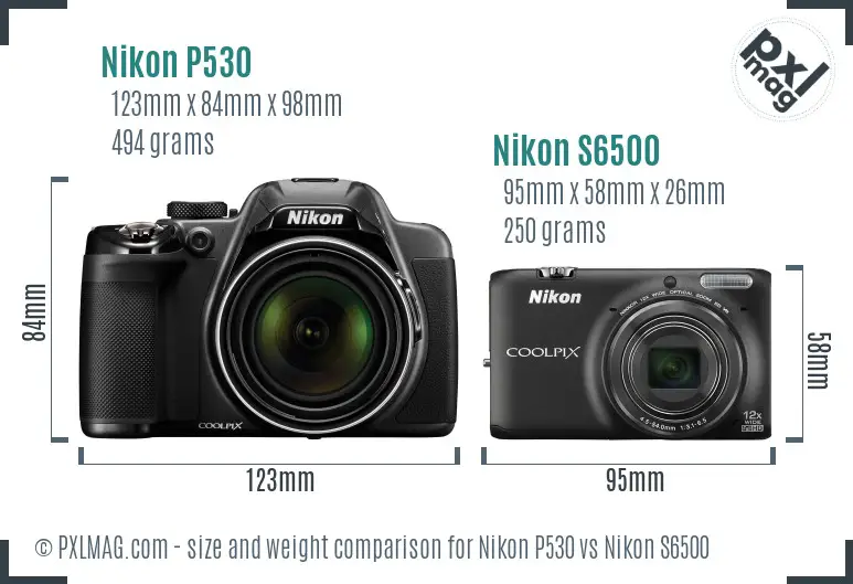 Nikon P530 vs Nikon S6500 size comparison