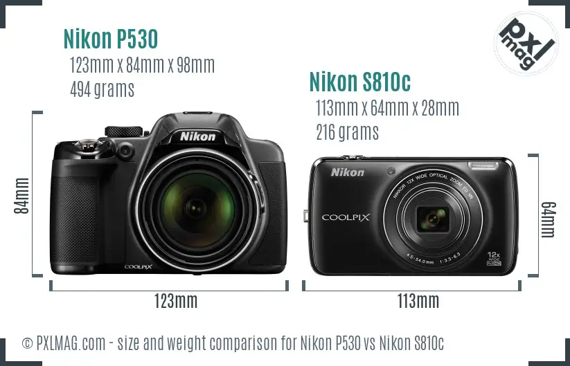 Nikon P530 vs Nikon S810c size comparison Nikon P530 vs Nikon S810c size comparison