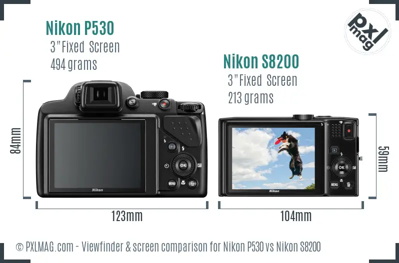 Nikon P530 vs Nikon S8200 Screen and Viewfinder comparison