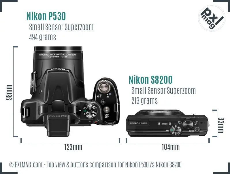 Nikon P530 vs Nikon S8200 top view buttons comparison