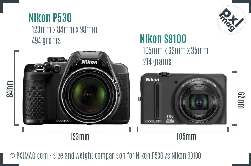 Nikon P530 vs Nikon S9100 size comparison