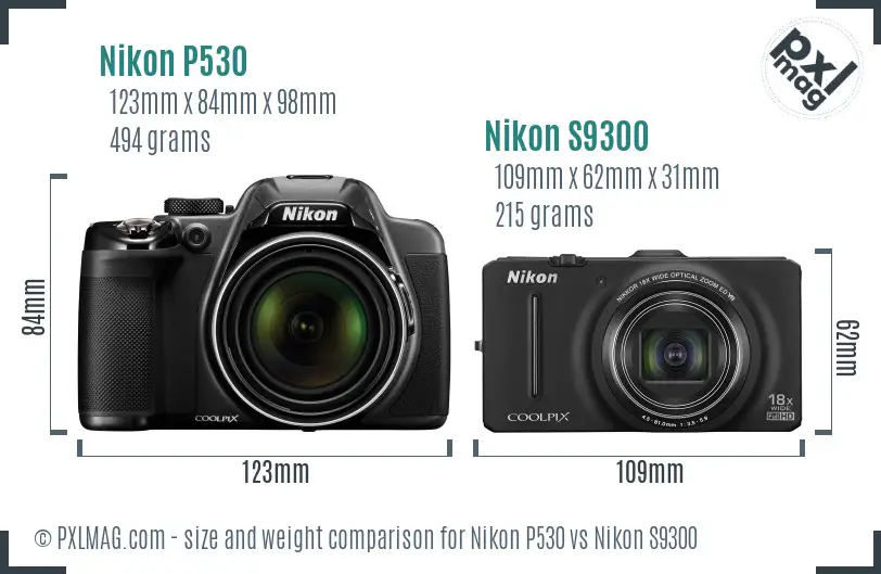 Nikon P530 vs Nikon S9300 size comparison