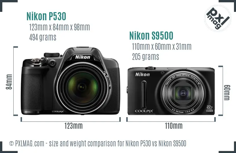 Nikon P530 vs Nikon S9500 size comparison