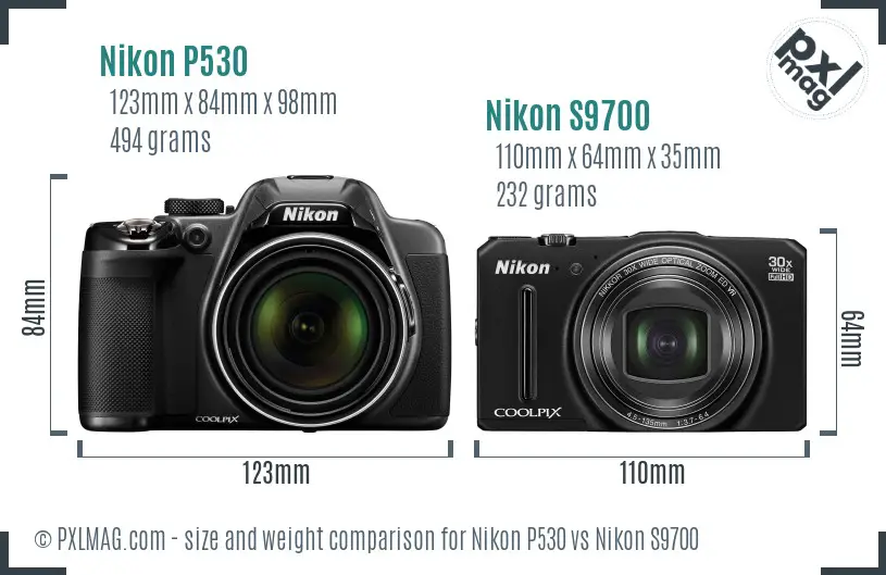 Nikon P530 vs Nikon S9700 size comparison