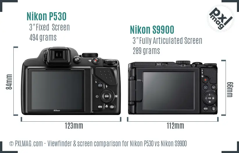 Nikon P530 vs Nikon S9900 Screen and Viewfinder comparison