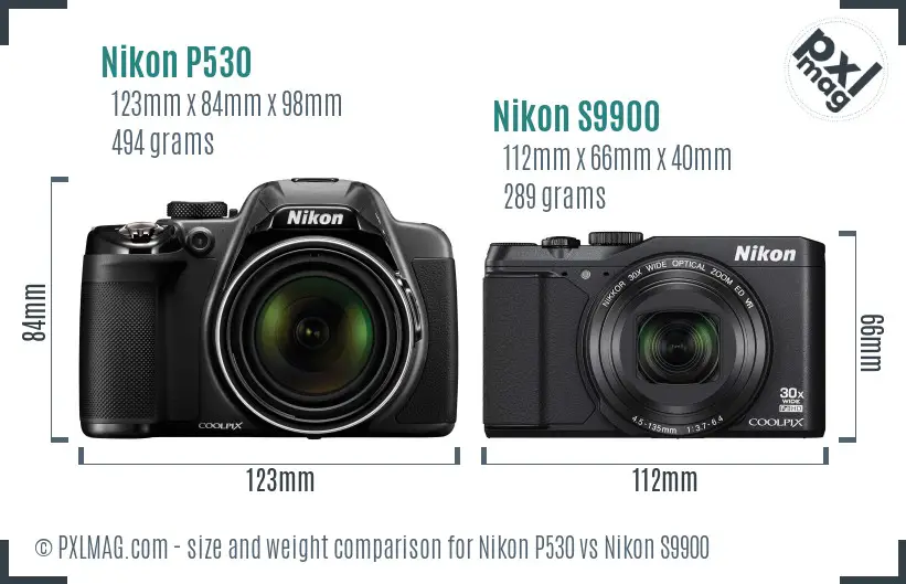 Nikon P530 vs Nikon S9900 size comparison