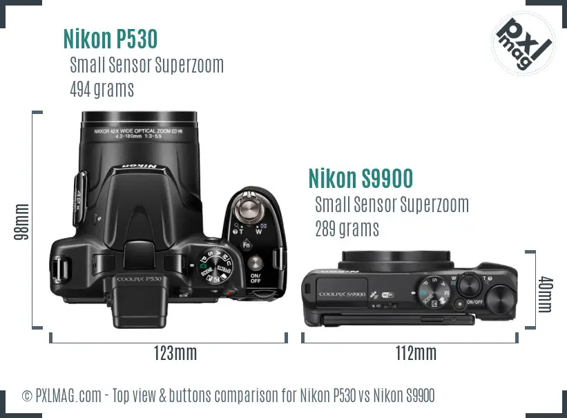 Nikon P530 vs Nikon S9900 top view buttons comparison