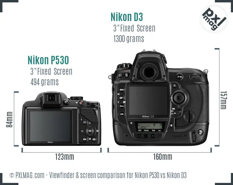 Nikon P530 vs Nikon D3 Screen and Viewfinder comparison