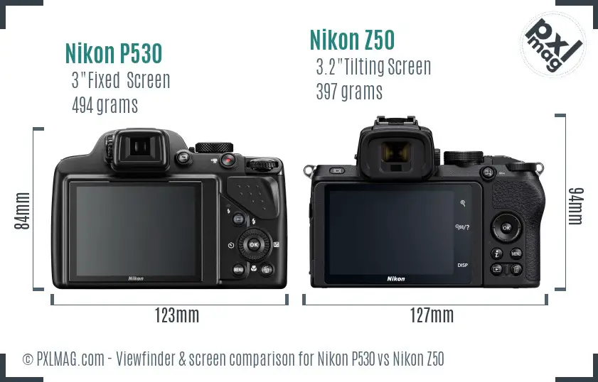 Nikon P530 vs Nikon Z50 Screen and Viewfinder comparison Nikon P530 vs Nikon Z50 Screen and Viewfinder comparison