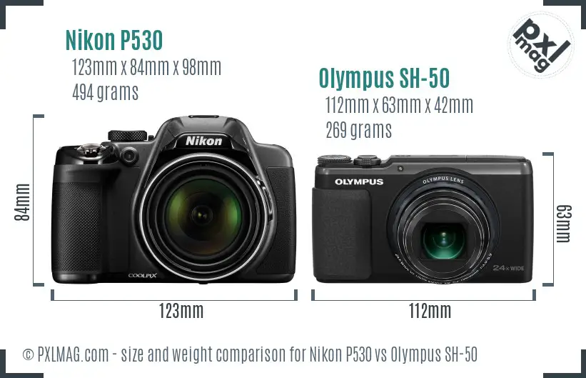 Nikon P530 vs Olympus SH-50 size comparison