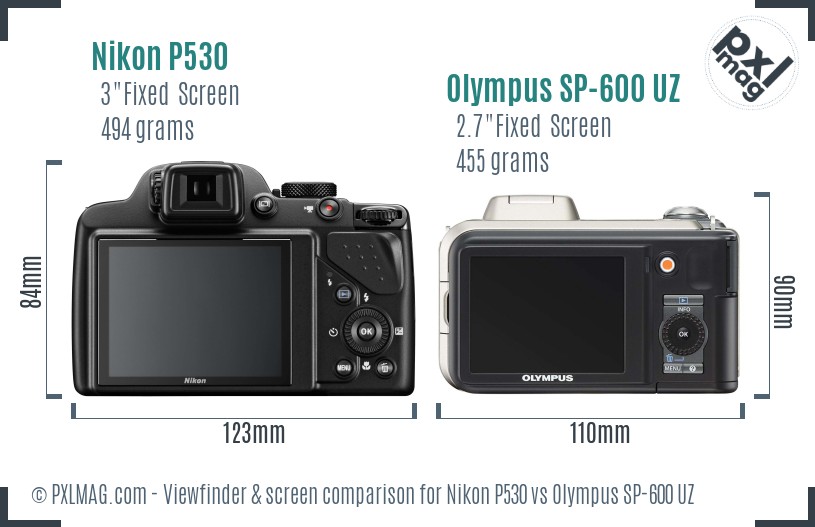 Nikon P530 vs Olympus SP-600 UZ Screen and Viewfinder comparison