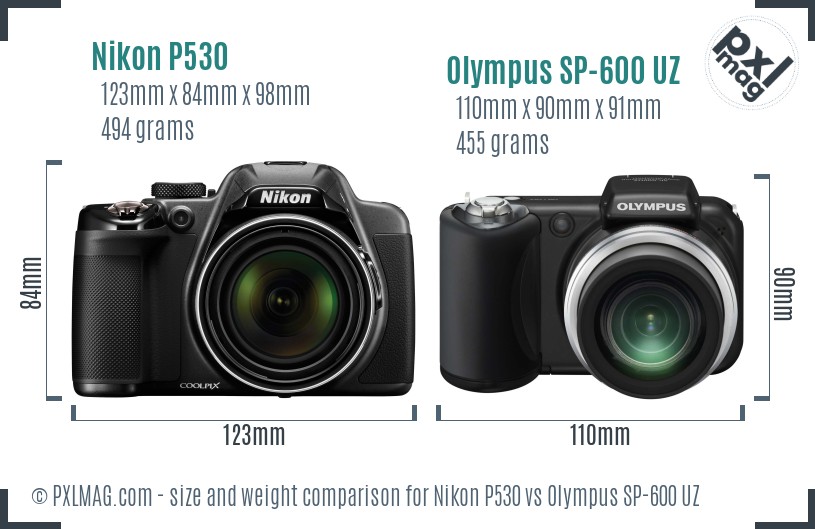 Nikon P530 vs Olympus SP-600 UZ size comparison Nikon P530 vs Olympus SP-600 UZ size comparison