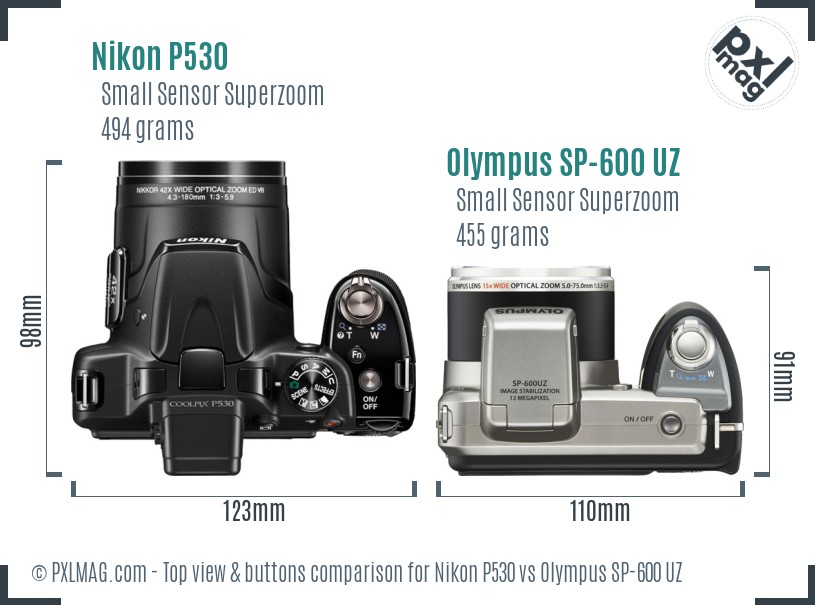 Nikon P530 vs Olympus SP-600 UZ top view buttons comparison