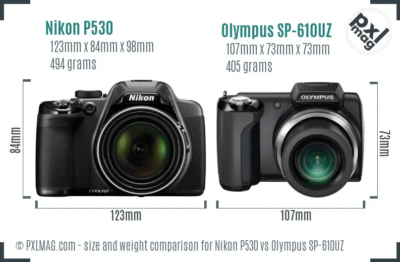 Nikon P530 vs Olympus SP-610UZ size comparison