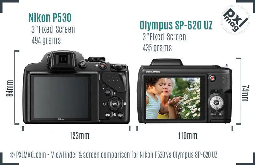 Nikon P530 vs Olympus SP-620 UZ Screen and Viewfinder comparison