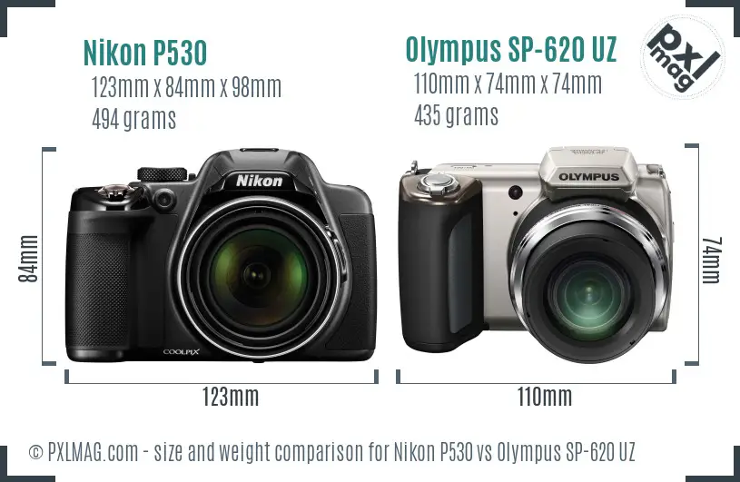 Nikon P530 vs Olympus SP-620 UZ size comparison