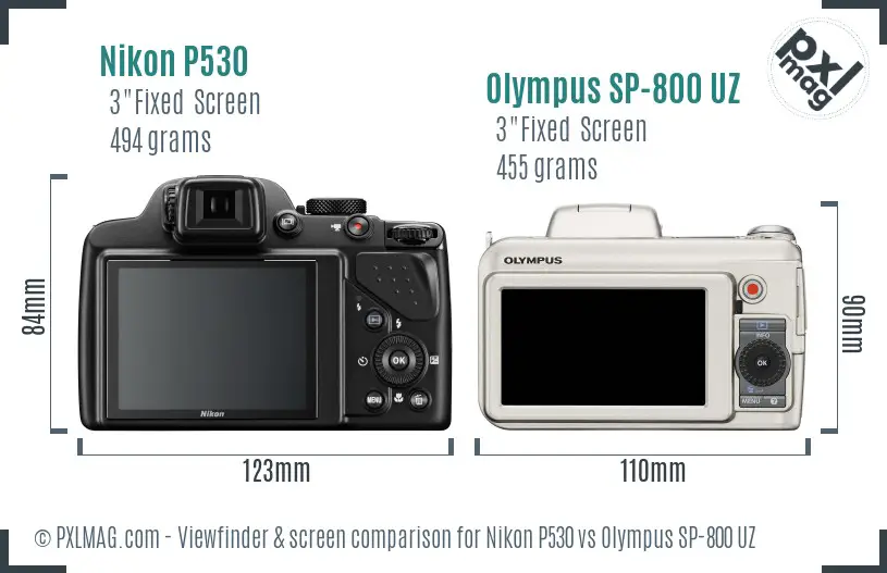 Nikon P530 vs Olympus SP-800 UZ Screen and Viewfinder comparison