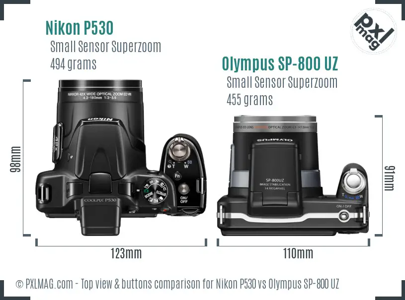 Nikon P530 vs Olympus SP-800 UZ top view buttons comparison