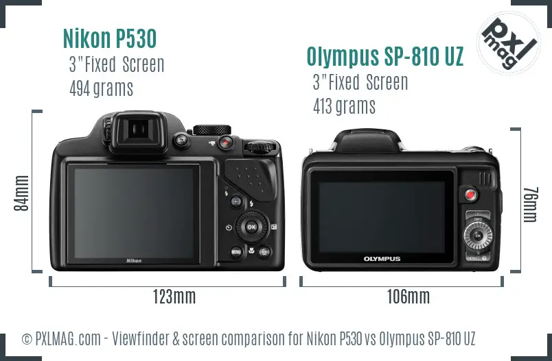 Nikon P530 vs Olympus SP-810 UZ Screen and Viewfinder comparison