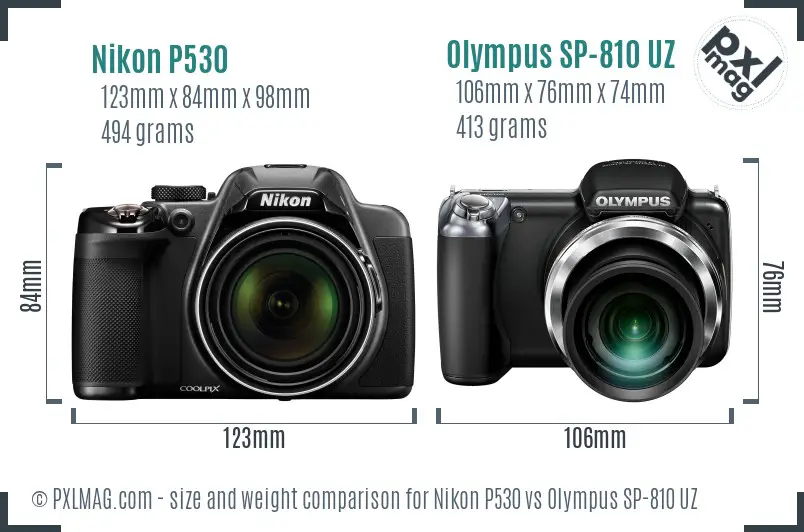 Nikon P530 vs Olympus SP-810 UZ size comparison