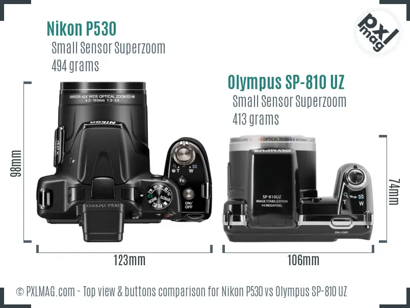 Nikon P530 vs Olympus SP-810 UZ top view buttons comparison