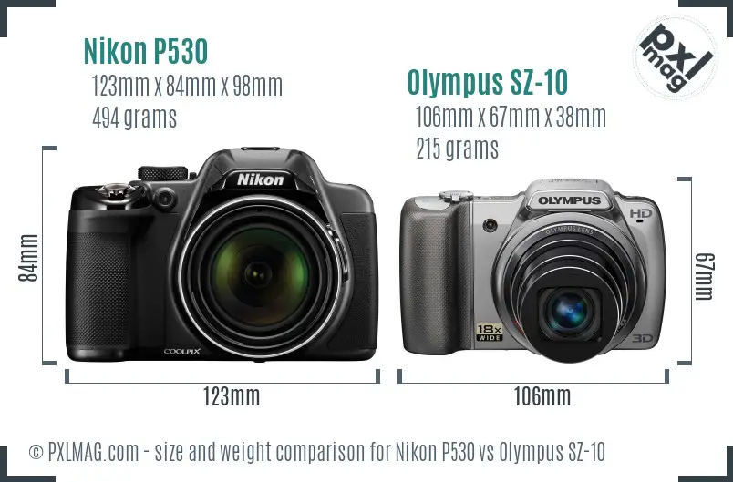 Nikon P530 vs Olympus SZ-10 size comparison