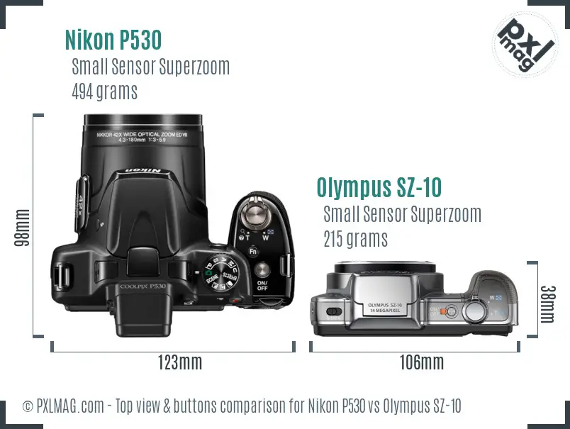 Nikon P530 vs Olympus SZ-10 top view buttons comparison