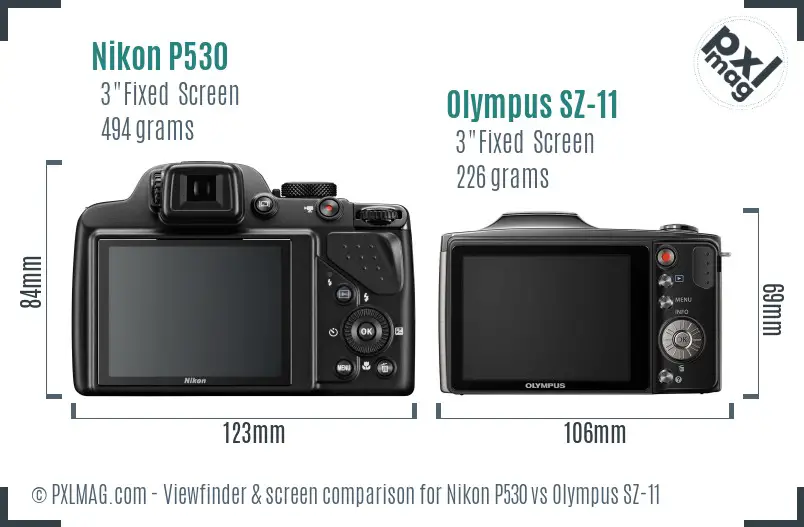 Nikon P530 vs Olympus SZ-11 Screen and Viewfinder comparison