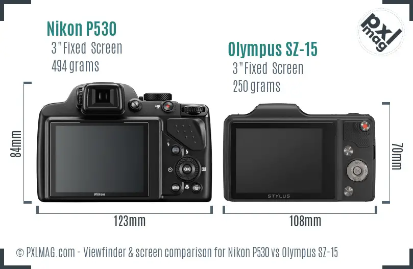 Nikon P530 vs Olympus SZ-15 Screen and Viewfinder comparison