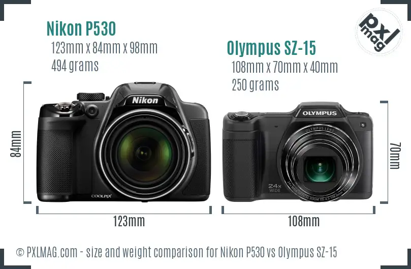 Nikon P530 vs Olympus SZ-15 size comparison