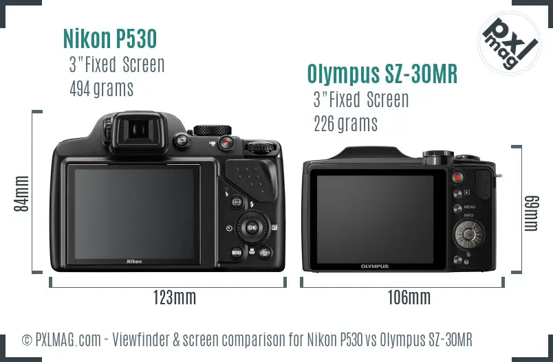Nikon P530 vs Olympus SZ-30MR Screen and Viewfinder comparison