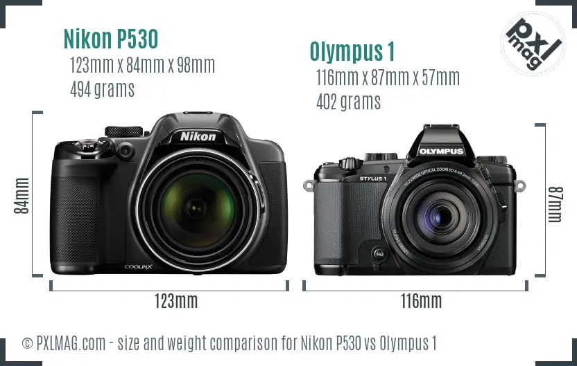 Nikon P530 vs Olympus 1 size comparison