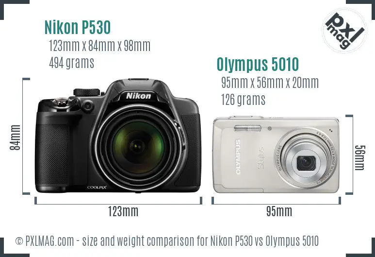 Nikon P530 vs Olympus 5010 size comparison